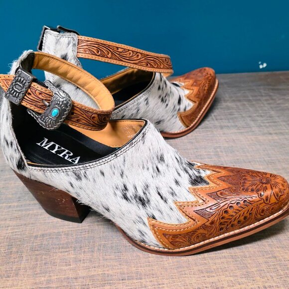 Myra Hair-On Hide Mules Booties Size 11 - Picture 3 of 4